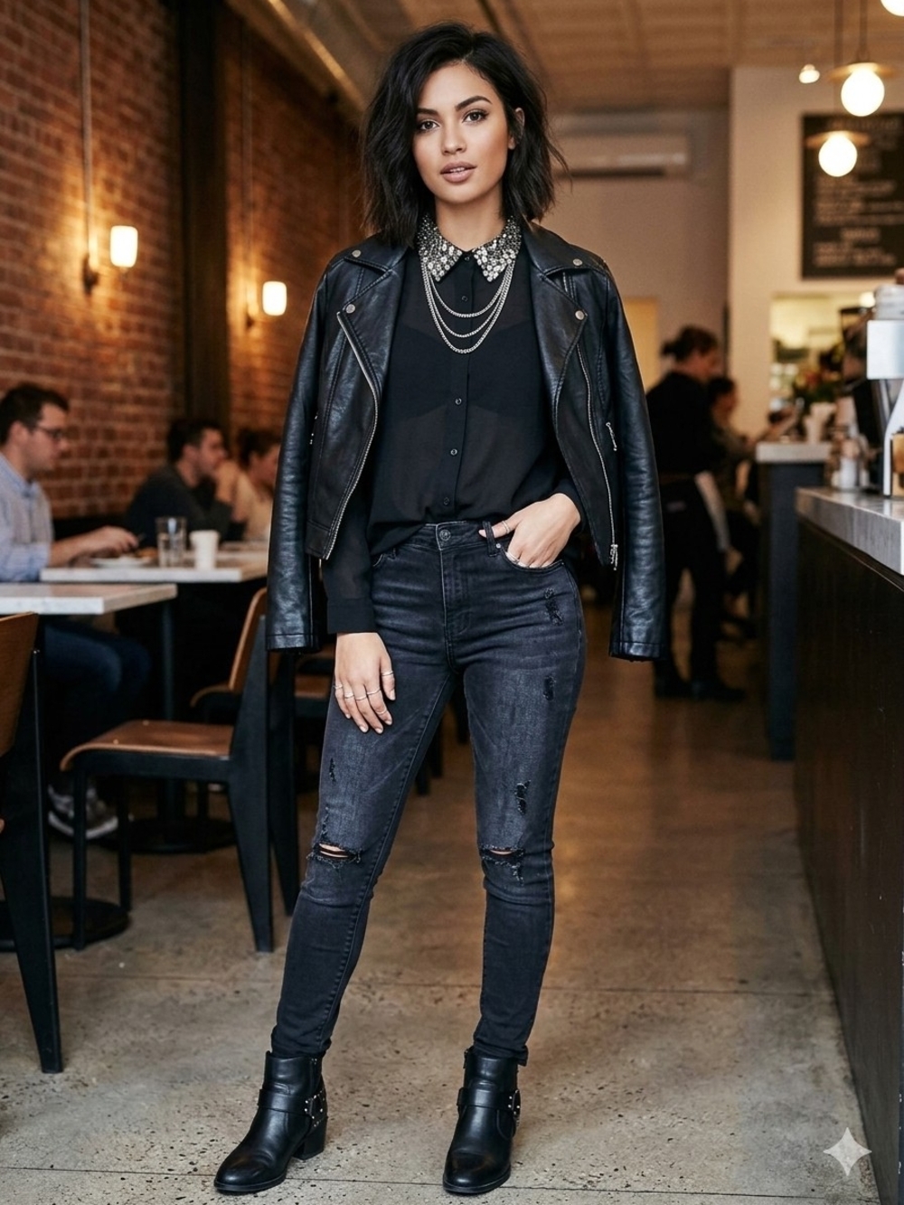 Forever 21 Black Embellished-Collar Blouse